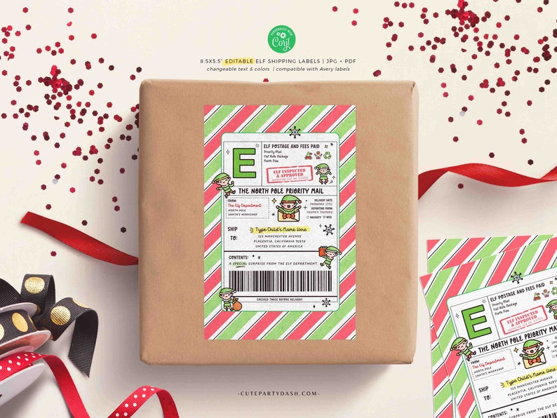 Editable Elf North Pole Shipping Label Mail Printable INSTANT DOWNLOAD Christmas From Santa Mail Sticker Package Tag Gift Postage Label FECH