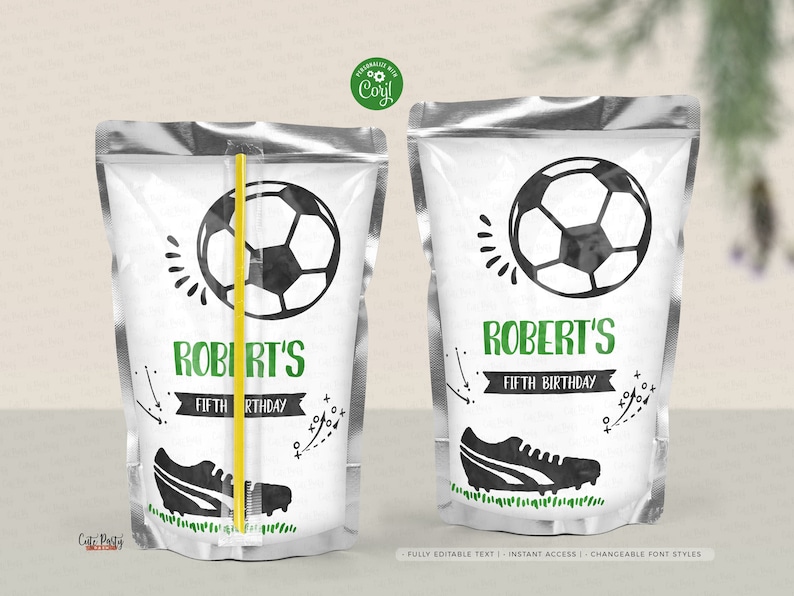 INSTANT DOWNLOAD, Editable Soccer Birthday capri suns labels