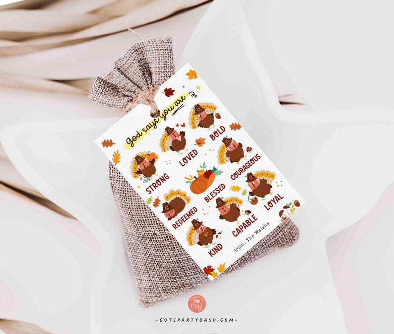 God Says You Are Religious Thanksgiving Gift Tag Printable INSTANT DOWNLOAD Christian Affirmation Tags Fall Appreciation Sunday School