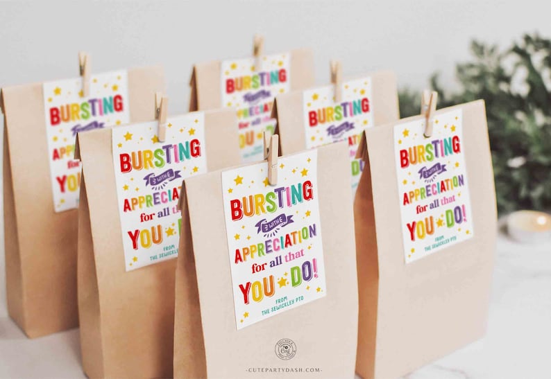 Editable Bursting Appreciation Printable Gift Tag, Star Staff Teacher Appreciation, Team Member Printable favor treat tag