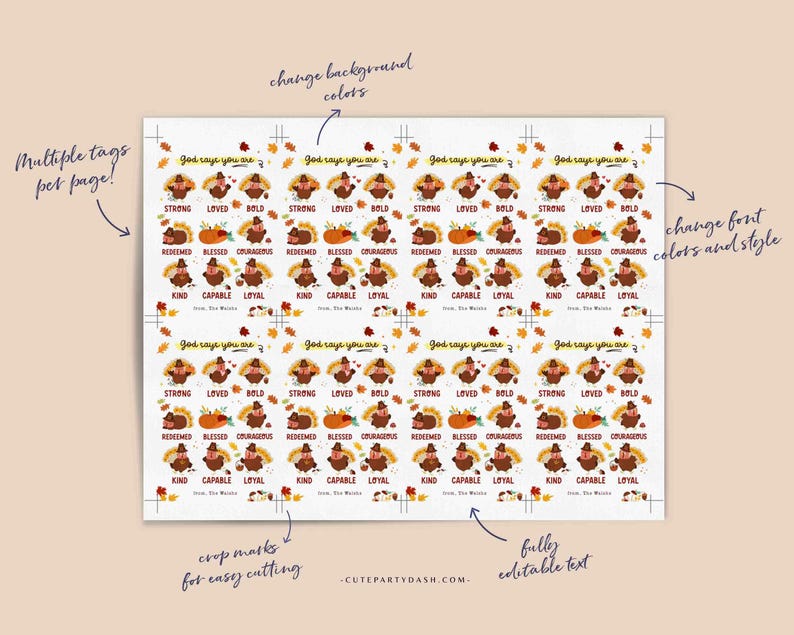 God Says You Are Religious Thanksgiving Gift Tag Printable INSTANT DOWNLOAD Christian Affirmation Tags Fall Appreciation Sunday School