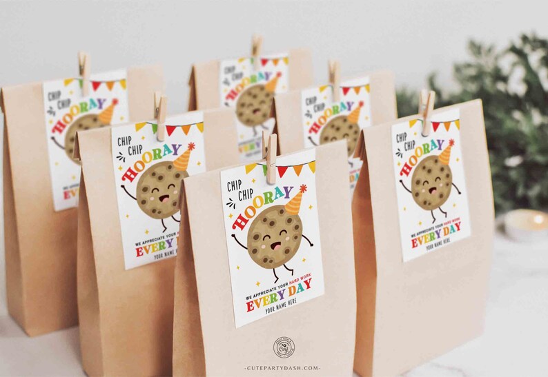Editable Cookie Gift Tag, Chip Chip Hooray Employee Appreciation thank you, Teacher Staff School pto pta Appreciation Week, INSTANT DOWNLOAD