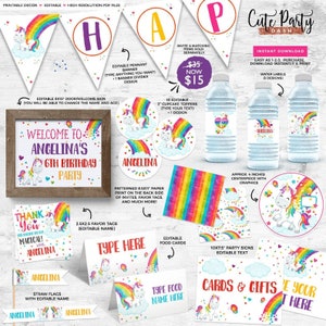 INSTANT DOWNLOAD, EDITABLE Unicorn Rainbow Birthday Party invitation, Rainbow Unicorn printable invite Digital Rainbow Corjl invitations 471 image 6