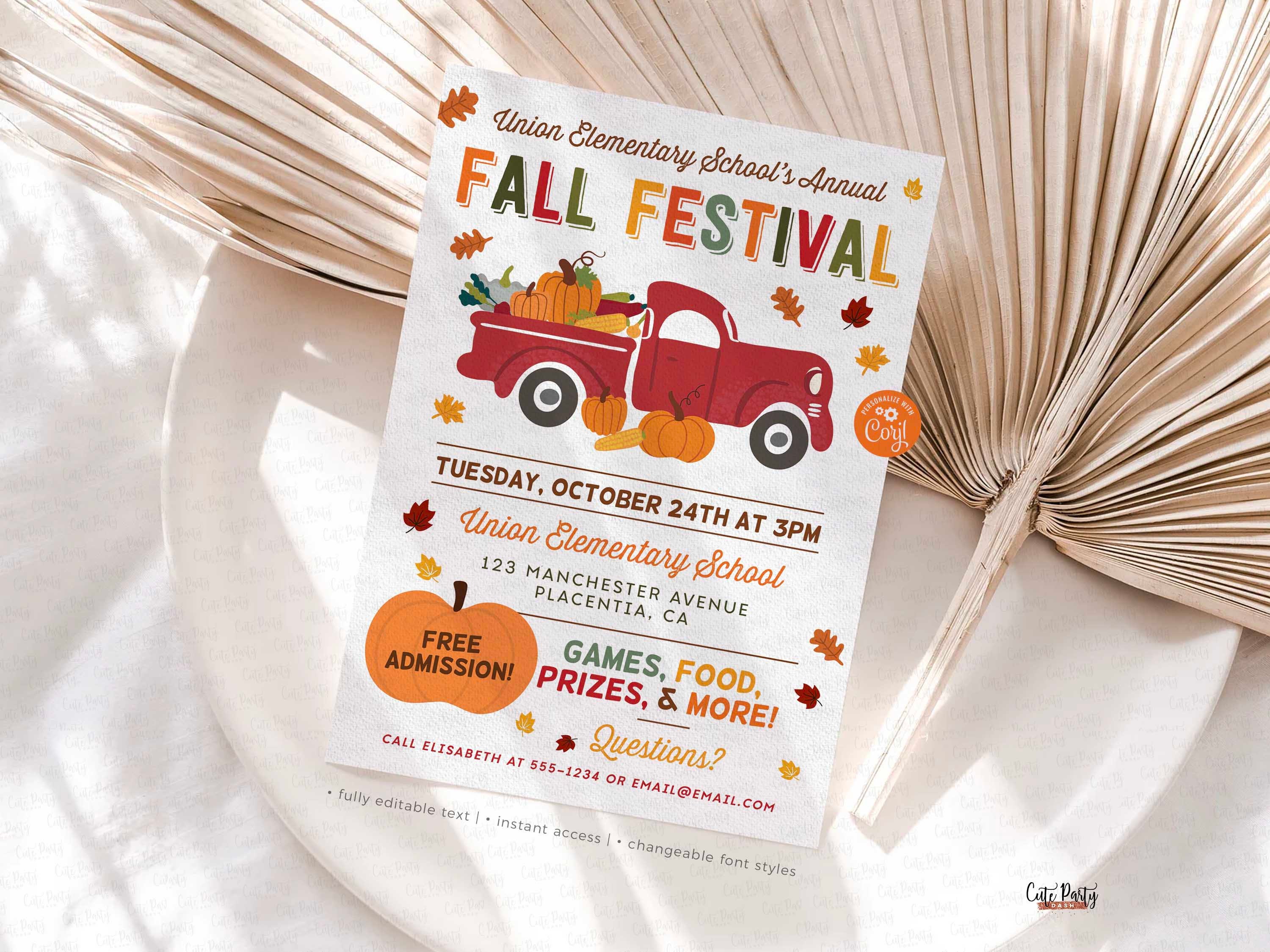 Fall Rally Invite Editable Fall Festival Invitation: Harvest Flyer, Community Event ...
