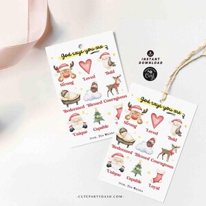 God Says You Are Religious Christmas Gift Tag Printable INSTANT DOWNLOAD Christian Affirmations Happy Holidays Sunday School Gift Tags Kids