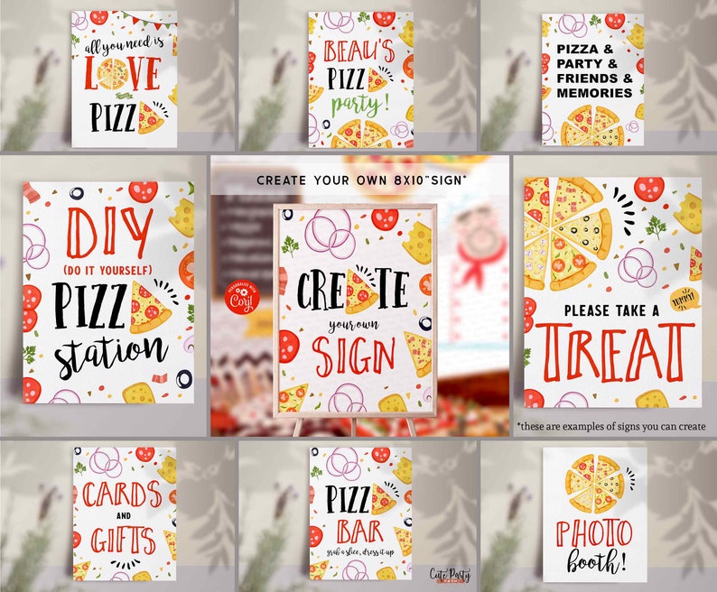 Pizza party Editable decoration instant download