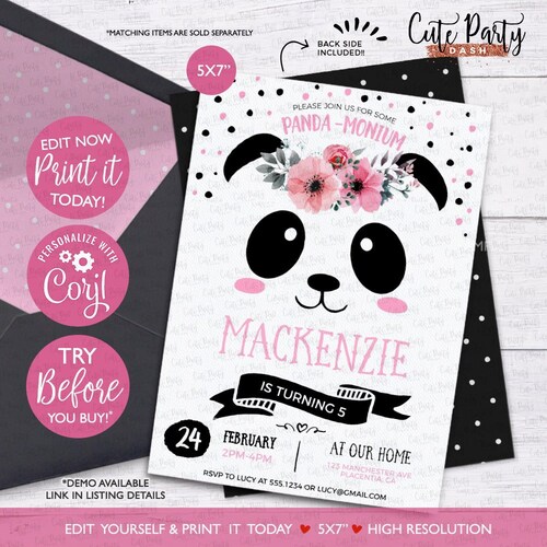 INSTANT DOWNLOAD EDITABLE Panda Birthday Party Invitations - Etsy