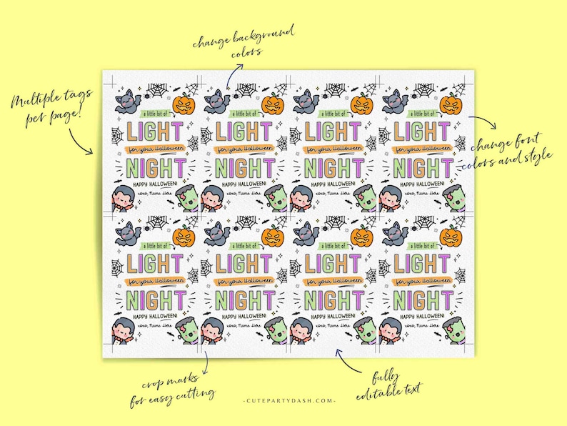 EDITABLE Halloween Treat Tag INSTANT DOWNLOAD Light Your Halloween Night Glow stick Friend Classroom Trick or Treat Non Candy Party Favor