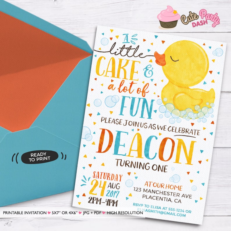 Rubber Ducky Birthday Invitation Yellow Rubber Duck Birthday Etsy