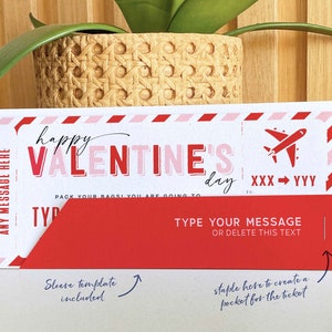 Boarding Pass Ticket Template, Editable Valentine's Day gift ticket, Fake Vacation Airplane Ticket Trip, Airlines Voucher INSTANT DOWNLOAD