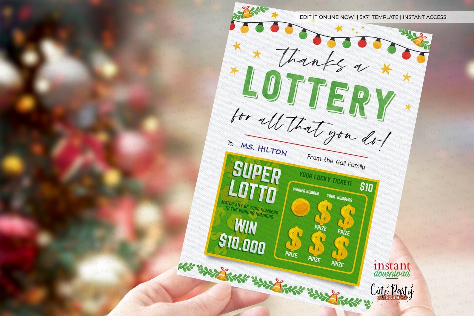 Editable Christmas Lottery Gift Card Holder, Thanks a Lotto for All