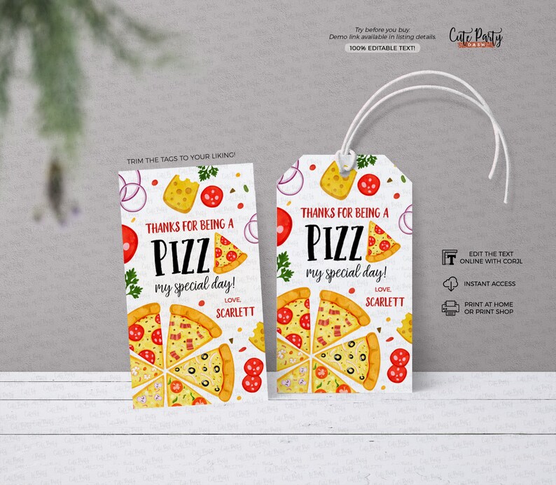 Pizza party favor tags, Editable Printable Pizza Making Birthday Favor labels, Pizza party decoration, Thank you tag, Instant download