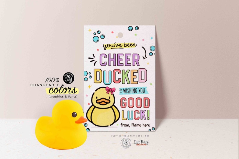 Editable You've been Cheer Ducked Tag, Cheerleader good luck treat tag, Cheer Team Printable Duck Tag, Cheer Gift ideas INSTANT DOWNLOAD