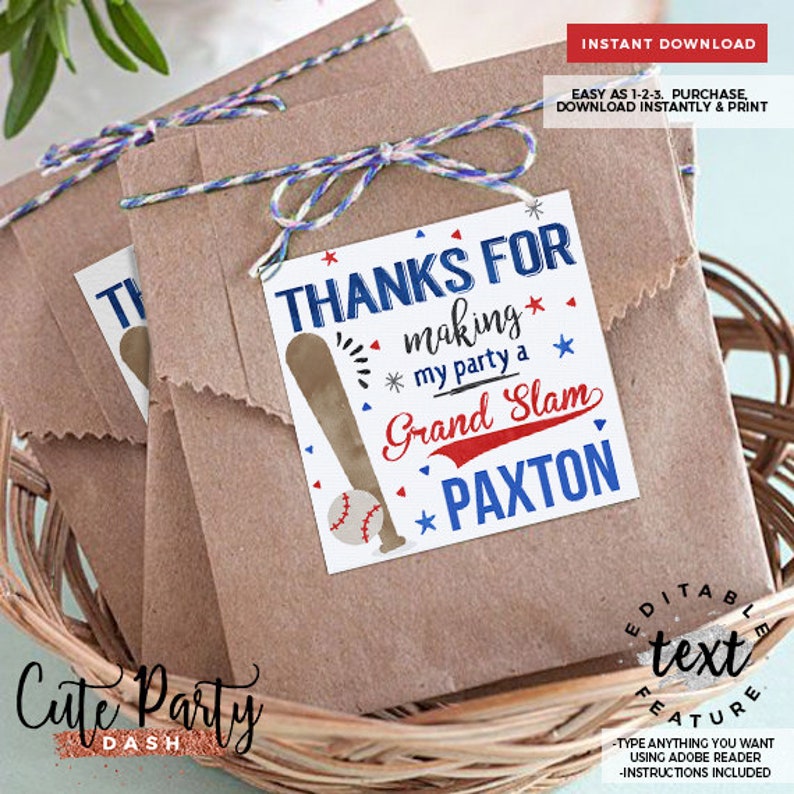 Baseball Birthday Party Favor tag