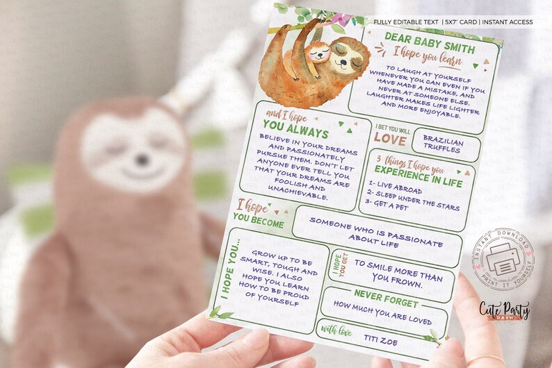 Watercolor Sloth Baby Shower Invitation Bundle (Digital Download) image 6