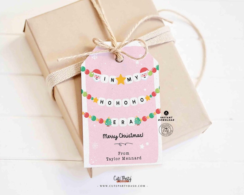 In My Christmas Era Gift Tag Printable INSTANT DOWNLOAD In My HoHoHo Era Christmas Friendship Bracelet Unique Trendy Holiday Tag for Gifting