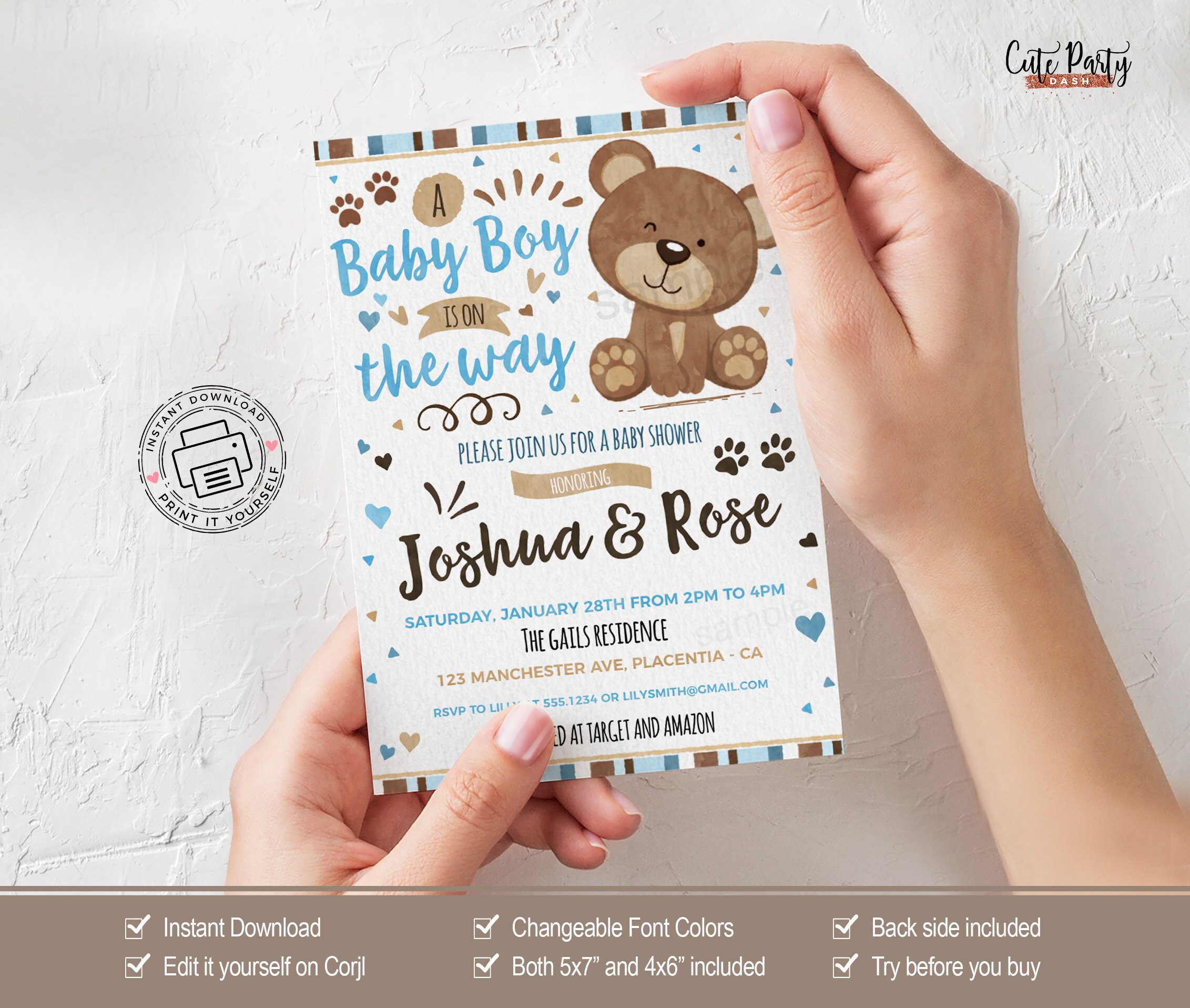 INSTANT DOWNLOAD Bear Baby Shower Invitation Set Bundle Bear Etsy
