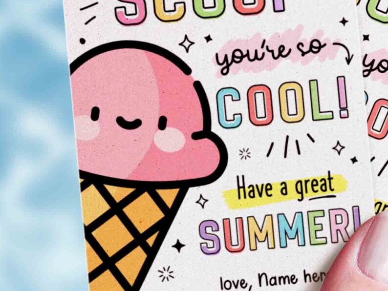 Ice Cream You're so Cool Tag Printable Here's the Scoop Editable Have a Great Summer End of School Year Tag INSTANT DOWNLOAD
