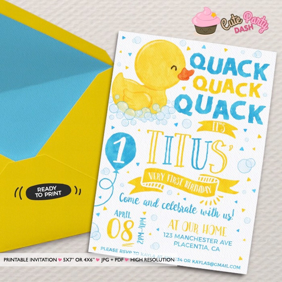 Rubber Ducky birthday invitation Yellow Rubber duck Birthday Etsy