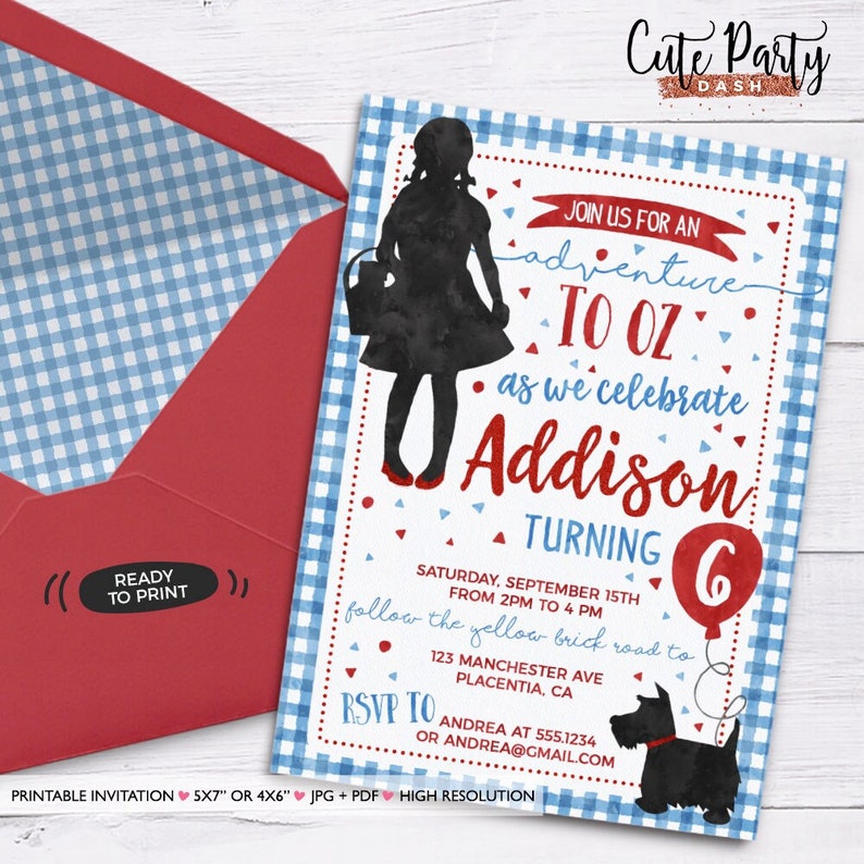 Wizard Of Oz party invitation, Printable Dorothy Birthday, EDITABLE Wizard Of Oz birthday invite, Dorothy Silhouette INSTANT DOWNLOAD 382
