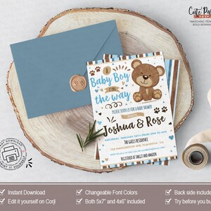 INSTANT DOWNLOAD, Little Bear Baby Shower Table signs, Bear cub baby shower printable, couples brown blue baby shower decor gift favor 454 image 3