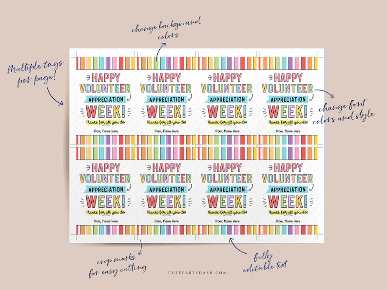 Volunteer Appreciation Gift Tag Editable Employee Appreciation Week Thank You Card Staff Printable Label Team Member INSTANT DOWNLOAD