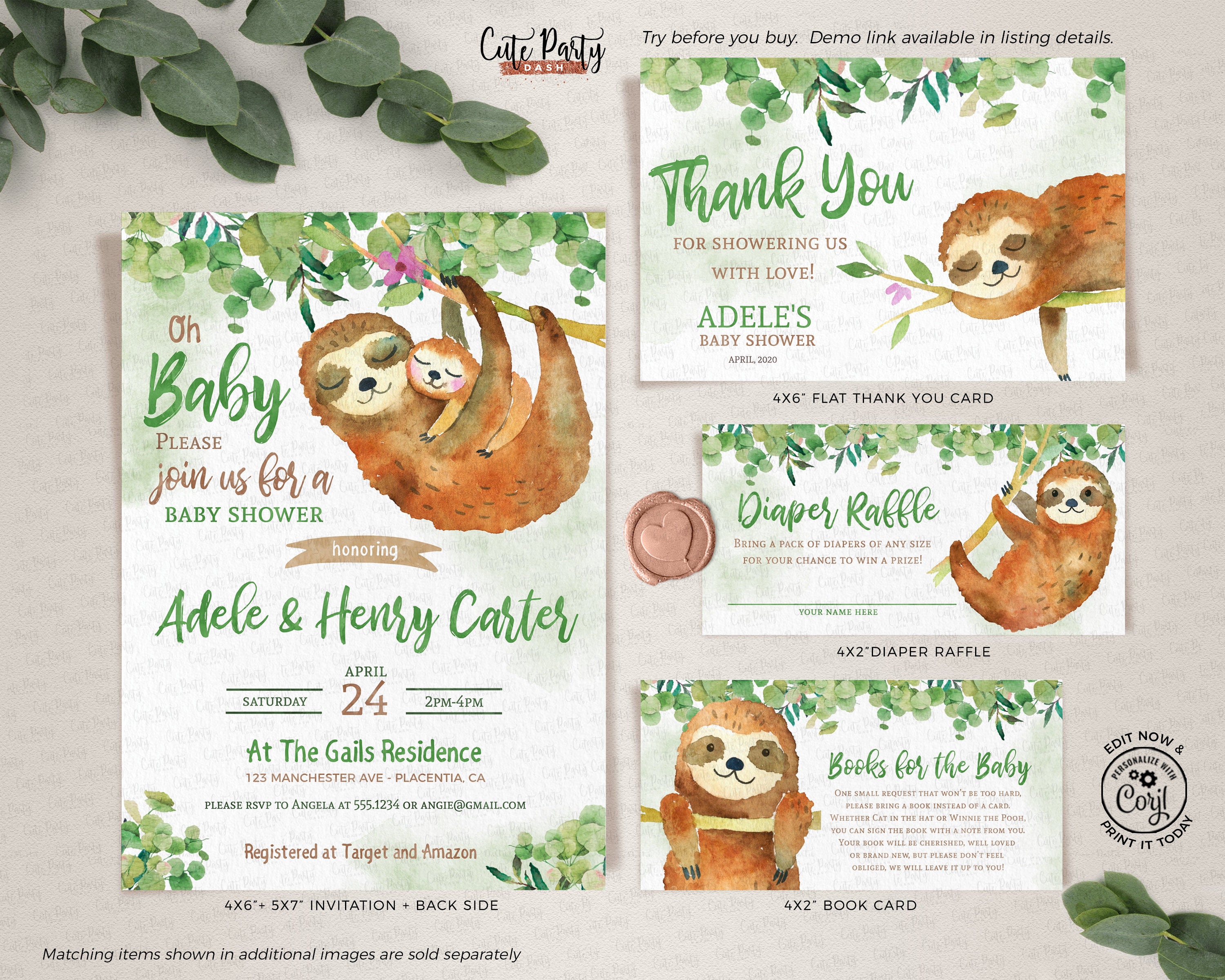 Sloth Invitation Baby Shower Free Printables
