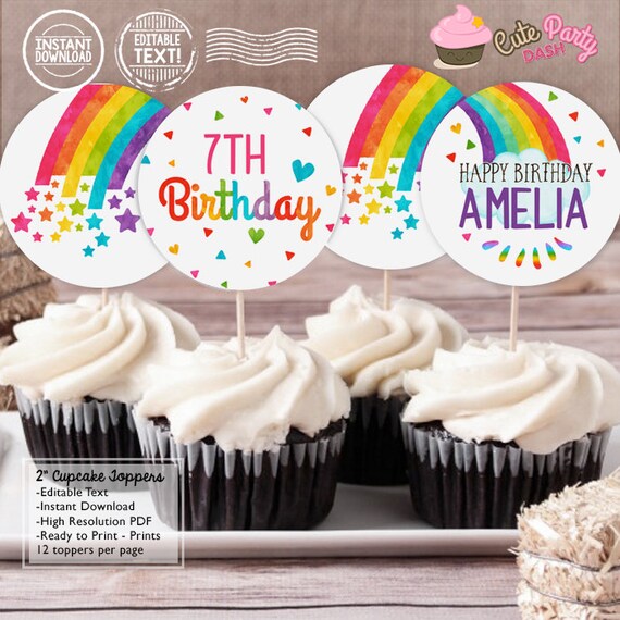RAINBOW BIRTHDAY PARTY DECORATIONS, INSTANT DOWNLOAD