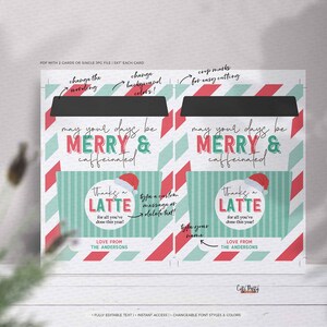 Editable May your days be Merry & Caffeinated Christmas Holiday Coffee Gift Card Holder, Thanks a Latte Gift card , INSTANT DOWNLOAD