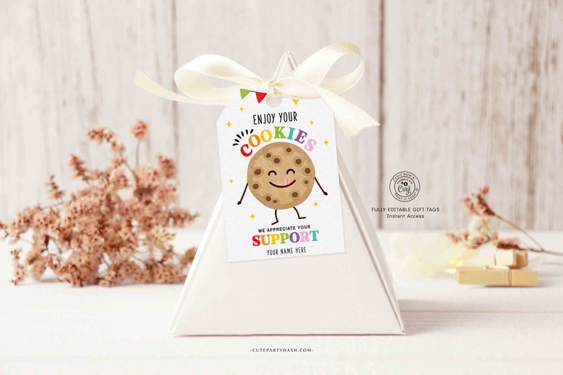 Editable Enjoy your Cookies Gift Tag, Cookie Thank You Tags, Printable Marketing Fundraising, Teacher Appreciation Week, INSTANT DOWNLOAD