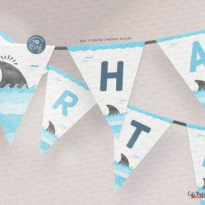 Cartel editable para fiesta de cumpleaños de tiburones: Tema playero para armar (Descarga digital) imagen 9