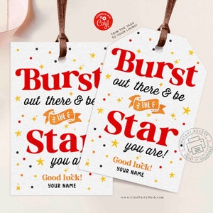 Editable Cheerleader good luck treat tag, Burst Out There Good Luck Tags, Team, Printable Candy Treat Tag, be a Star Gift, INSTANT DOWNLOAD