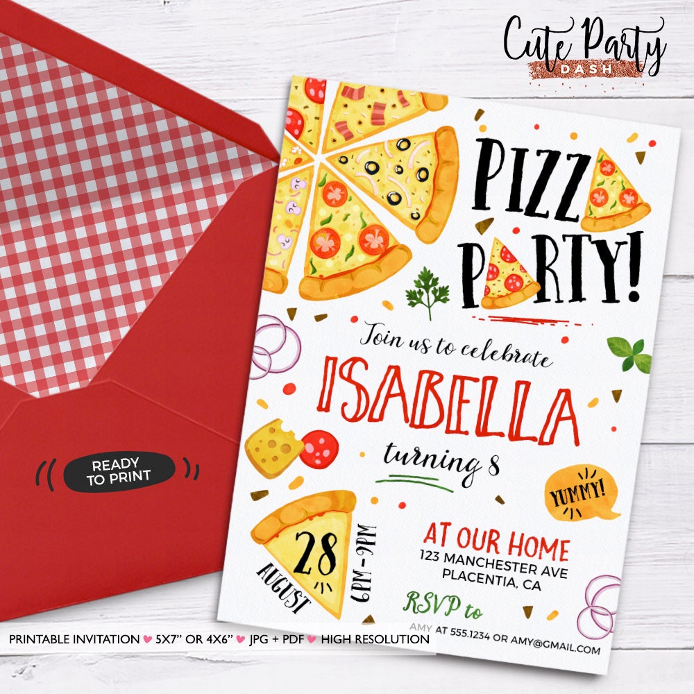 Pizza party invitation Printable Pizza Making Birthday Etsy