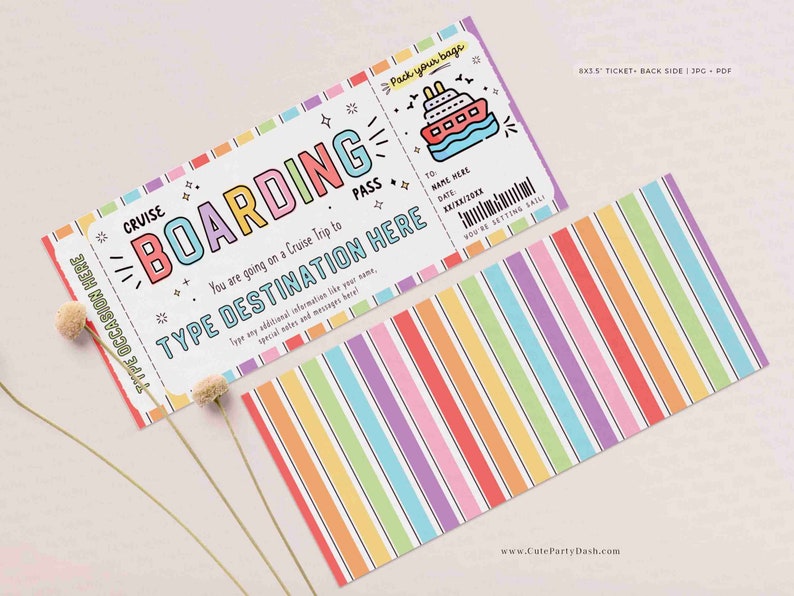 Cruise Boarding Pass Vacation Ticket Gift Voucher, Editable Gift Ticket Template, Surprise Cruise Trip gift ticket, INSTANT DOWNLOAD