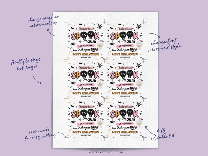 Halloween Appreciation Printable Gift Tags Thanks All You Boo INSTANT DOWNLOAD Editable Pink Spook-Tacular Employee Volunteer Team Teacher