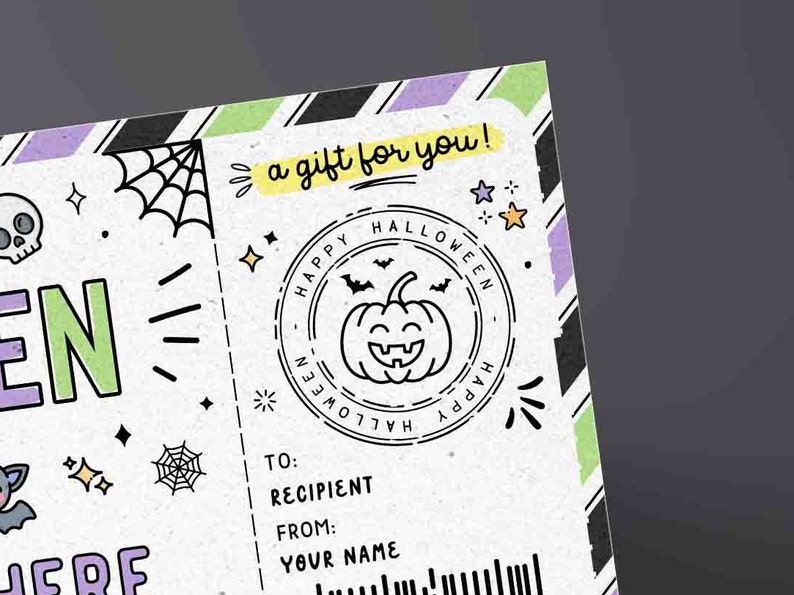 Halloween Gift Tag Certificate Template Surprise Experience Ticket Editable Voucher Certificate Fun Coupon for her kids men INSTANT DOWNLOAD