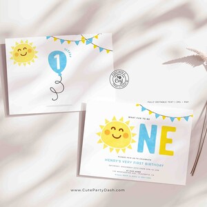 Minimal Little Sunshine Birthday Boy invitation Printable INSTANT DOWNLOAD Editable Minimalist Sun Little Sunshine First birthday party 481