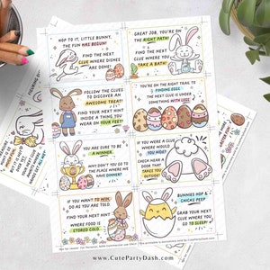 Indoor Easter Egg Hunt Printable Bundle INSTANT DOWNLOAD Editable Easter Scavenger Hunt Game for Kids Activity Treasure Hunt Clues Bunny