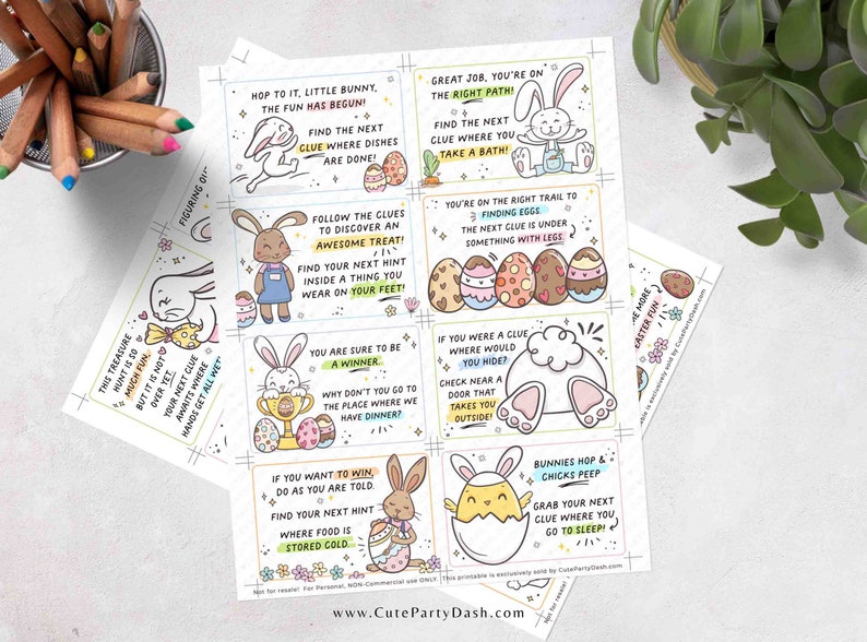 Indoor Easter Egg Hunt Printable Bundle INSTANT DOWNLOAD Editable Easter Scavenger Hunt Game for Kids Activity Treasure Hunt Clues Bunny