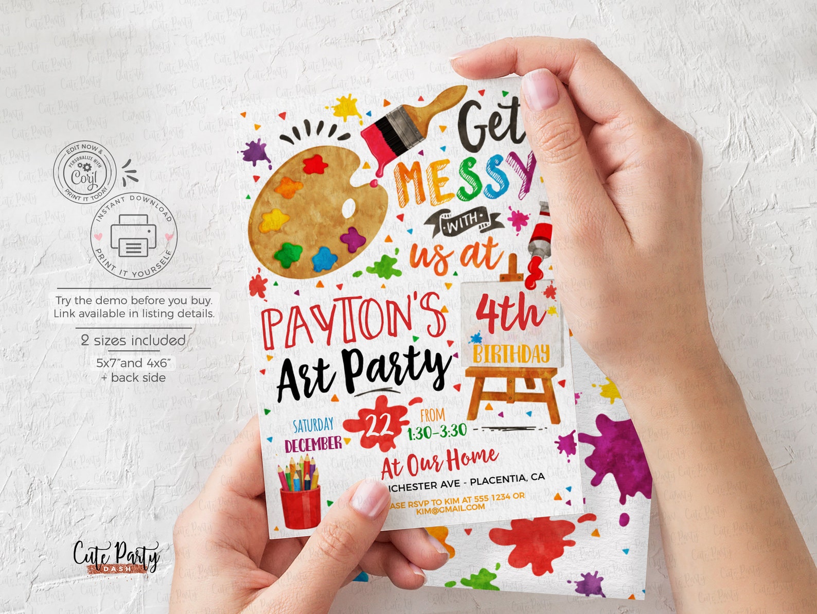 Art party Birthday invitation Painting Birthday invite Artsy | Etsy