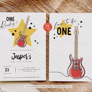 EDITABLE One Rocks Baby 1st Birthday Invitation, Rocked One Year Birthday Invitation, Rock and Roll Party Invitation, 421 INSTANT DOWNLOAD