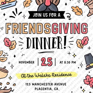 Friendsgiving Dinner Invitation Digital INSTANT DOWNLOAD Editable printable Thanksgiving Dinner invite Fall Pumpkin Invitation, #525