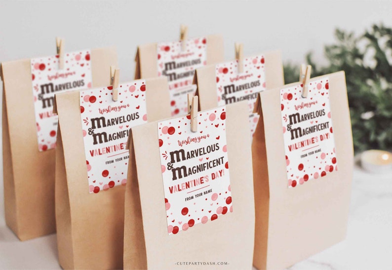 Editable Wishing you a Marvelous and Magnificent Valentine's Day gift tag, Kids Classroom M & Candy Valentine's Day card INSTANT DOWNLOAD