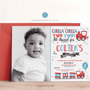 EDITABLE Chugga Chugga Choo choo Train Birthday Party Photo invitation Template, Second Birthday two two INSTANT DOWNLOAD Train Invite 386