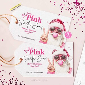 In My Pink Santa Era Christmas Gift Tag Printable INSTANT DOWNLOAD Trendy Retro Christmas Gift Tag –  Cool Santa Holiday Tag for Fun Gifting