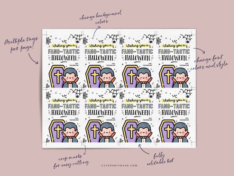 EDITABLE Fang-tastic Halloween Gift Tag Template INSTANT DOWNLOAD Happy Halloween Party Favor Teacher Printable Pta Pto Kids Non Candy Label