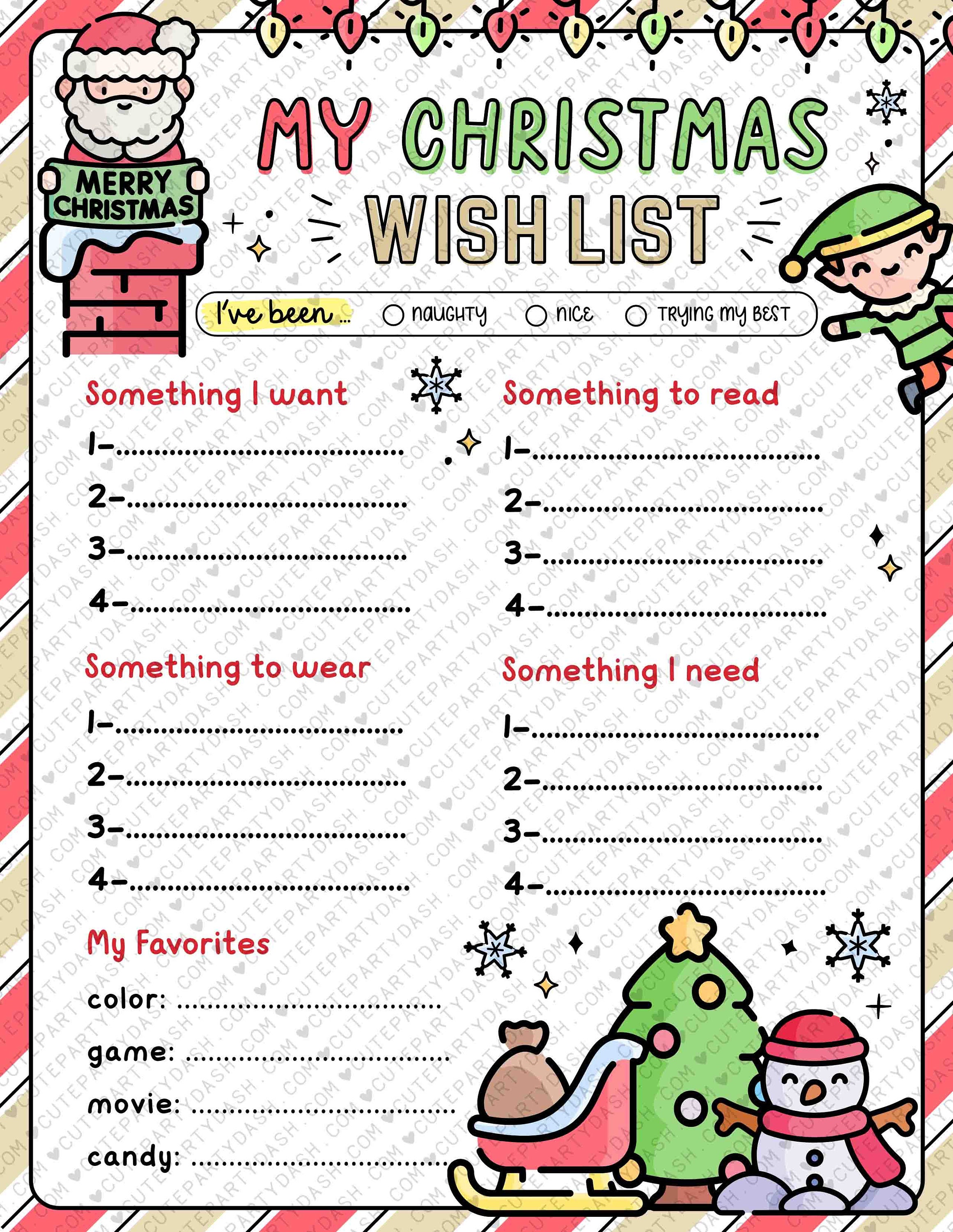 Christmas Wish List for Kids, Printable Holidays Wish List Template ...
