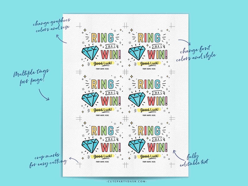Ring in a Win Team Gift Tag INSTANT DOWNLOAD Printable Good Luck Big Game Day Gift Cheer Dance Camp Squad Pop Gem Ring Candy Pun Tag Team