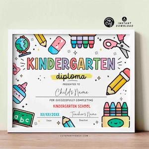 Kindergarten-Abschlusszeugnis, druckbares SOFORT-DOWNLOAD, Grundschul-Abschlusszeugnis-Zeichen, Ende des Schuljahres