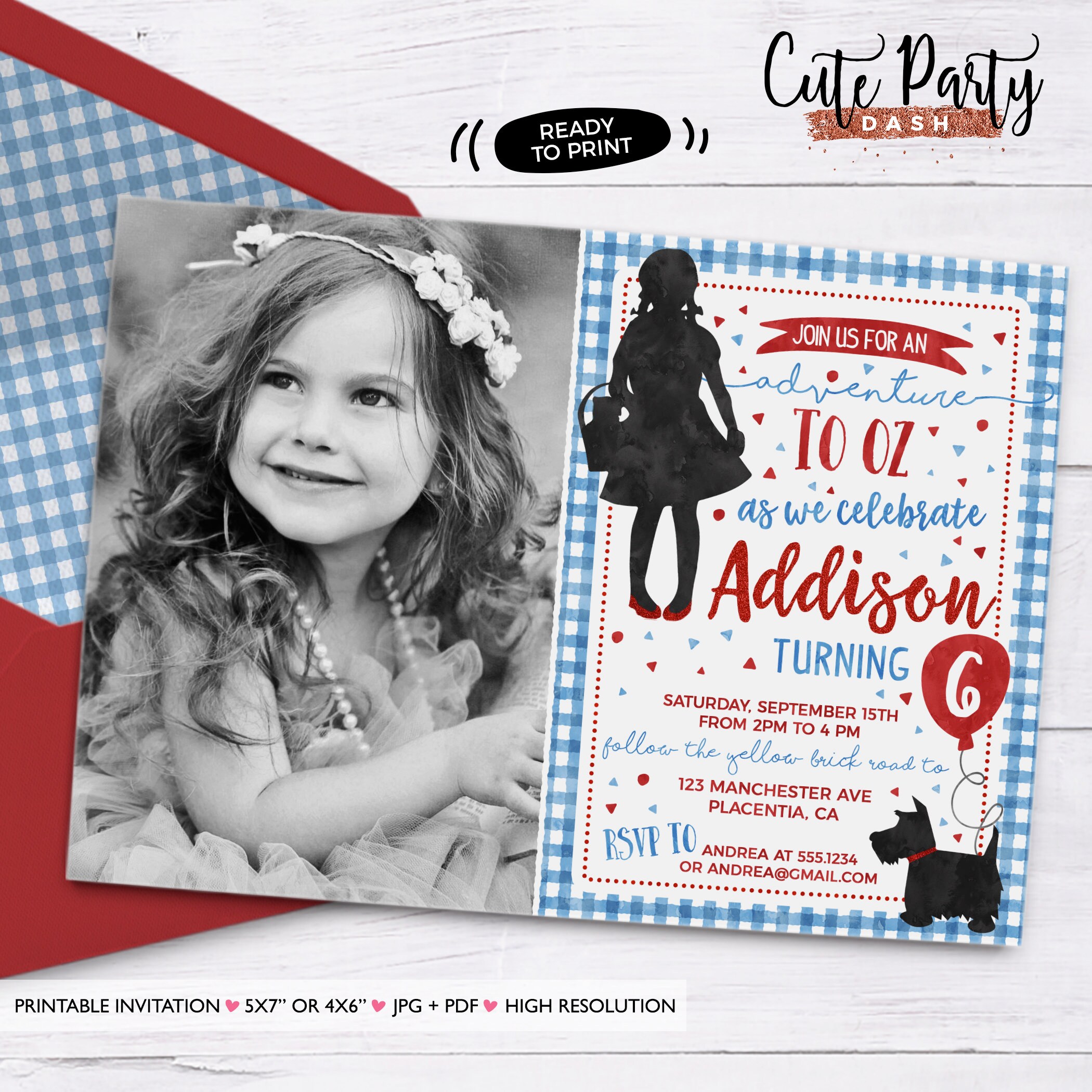 Wizard of Oz Party Invitation Printable Dorothy Birthday - Etsy